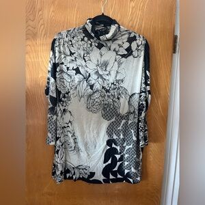 Etro Black and Gray Graphic Blouse with turtle neck Collar EU42 US10